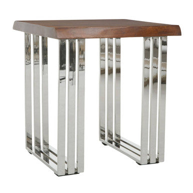 Natural Wooden Top Small Console Table with Silver Looped Stainless Steel Base | Hampstead