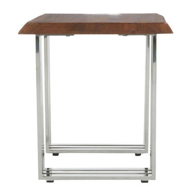 Natural Wooden Top Small Console Table with Silver Looped Stainless Steel Base | Hampstead