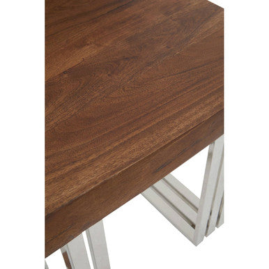 Natural Wooden Top Small Console Table with Silver Looped Stainless Steel Base | Hampstead