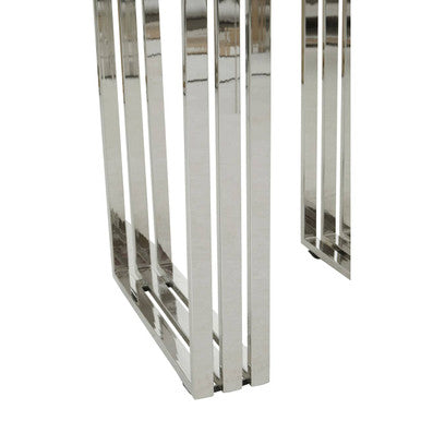 Natural Wooden Top Small Console Table with Silver Looped Stainless Steel Base | Hampstead
