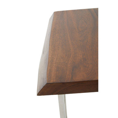Natural Wooden Top Small Console Table with Silver Looped Stainless Steel Base | Hampstead