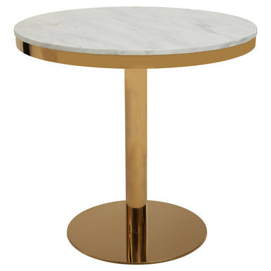 Azalea White Marble Round Dining Table with Gold Finish Base