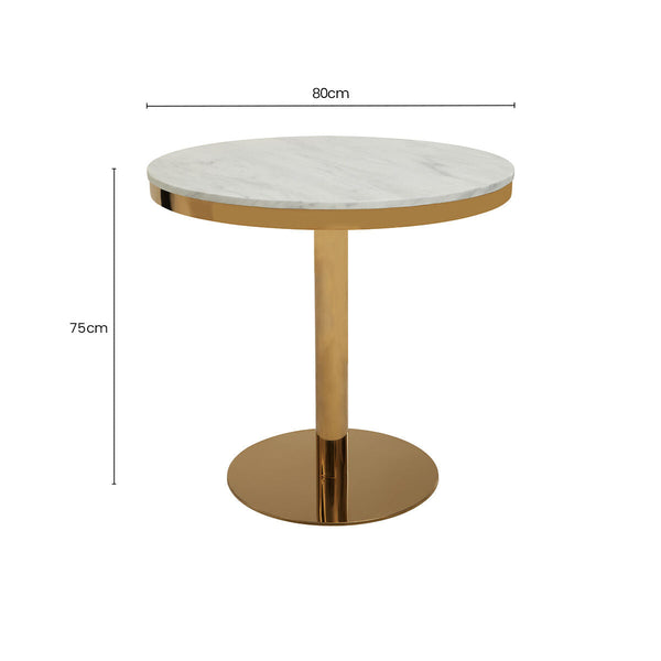 Azalea White Marble Round Dining Table with Gold Finish Base