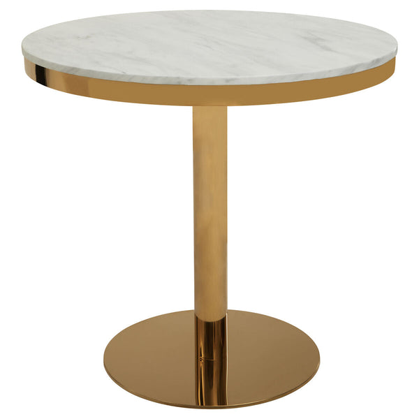 Azalea White Marble Round Dining Table with Gold Finish Base