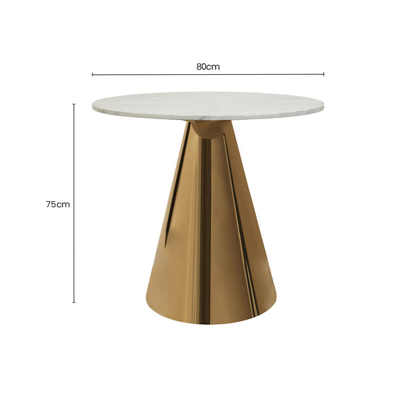 Azalea White Marble Round Dining Table with Gold Finish Conical Base