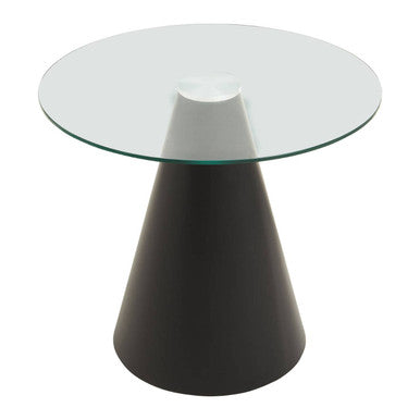 Azalea Clear Glass Round Dining Table with Black Finish Base