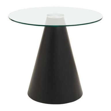 Azalea Clear Glass Round Dining Table with Black Finish Base