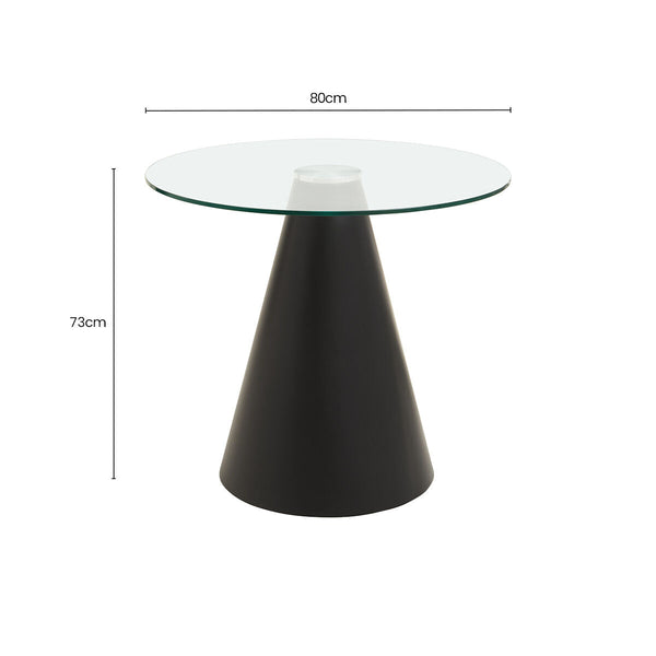 Azalea Clear Glass Round Dining Table with Black Finish Base