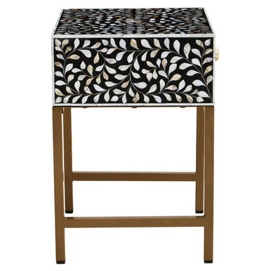 Fusion Black and White Bone Inlay 1 Drawer Side Table