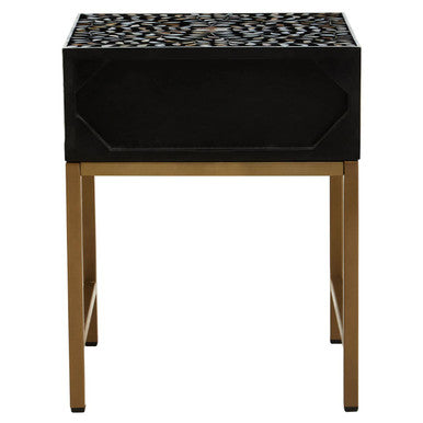 Fusion Black and White Bone Inlay 1 Drawer Side Table