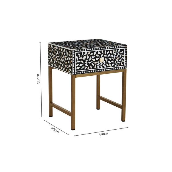 Fusion Black and White Bone Inlay 1 Drawer Side Table