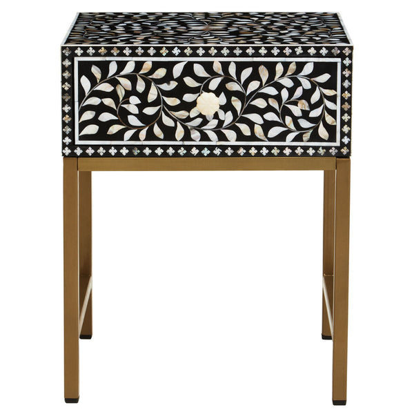 Fusion Black and White Bone Inlay 1 Drawer Side Table