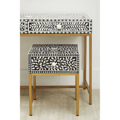 Fusion Black and White Bone Inlay 1 Drawer Side Table