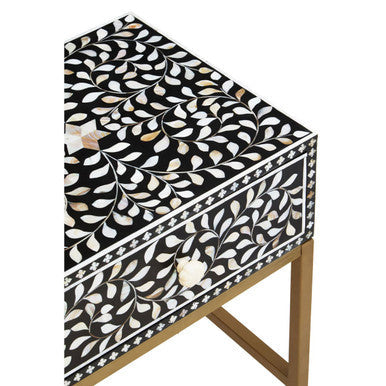 Fusion Black and White Bone Inlay 1 Drawer Side Table