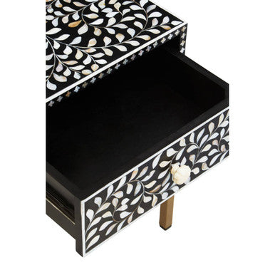 Fusion Black and White Bone Inlay 1 Drawer Side Table