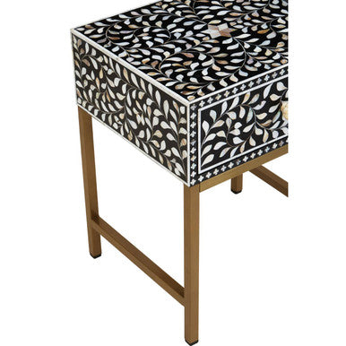 Fusion Black and White Bone Inlay 1 Drawer Side Table