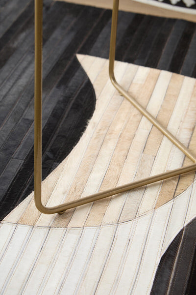Black Round Coffee Table with White Bone Inlay Top and Gold Metal Cross Base | Fusion
