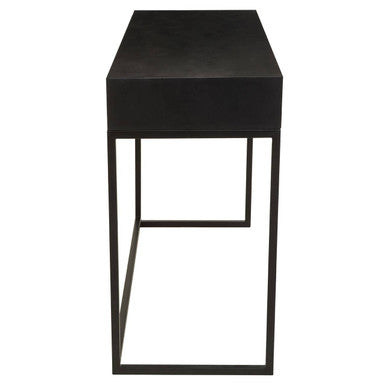 Black Wood 2-Drawer Console Table with Black and White Bone Inlay Chevron Fronts | Fusion