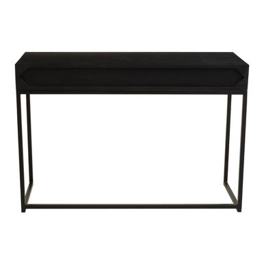 Black Wood 2-Drawer Console Table with Black and White Bone Inlay Chevron Fronts | Fusion