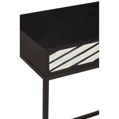Black Wood 2-Drawer Console Table with Black and White Bone Inlay Chevron Fronts | Fusion