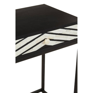Black Wood 2-Drawer Console Table with Black and White Bone Inlay Chevron Fronts | Fusion
