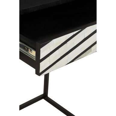 Black Wood 2-Drawer Console Table with Black and White Bone Inlay Chevron Fronts | Fusion