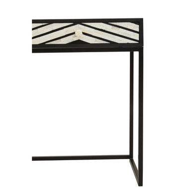 Black Wood 2-Drawer Console Table with Black and White Bone Inlay Chevron Fronts | Fusion