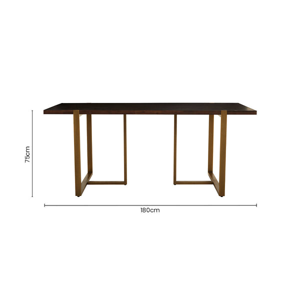 Brando Acacia Veneer Dining Table with Antique Brass Finish Legs