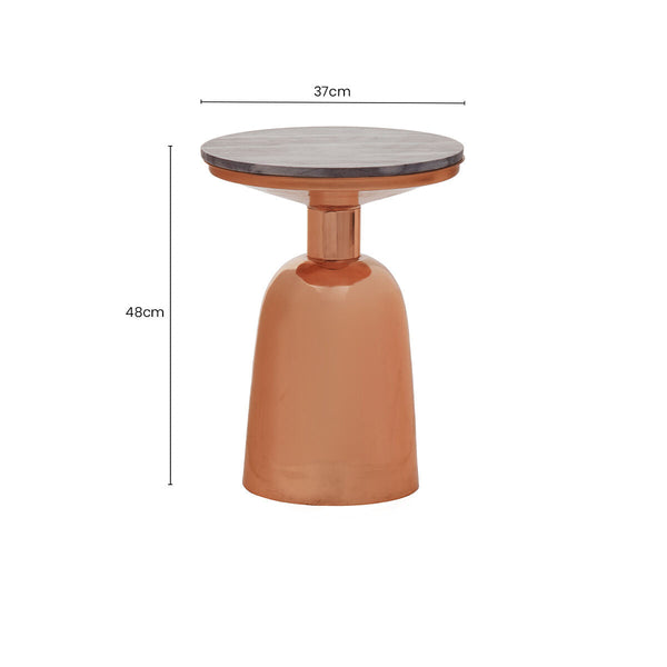 Amira Black Marble Side Table with Copper Finish Base