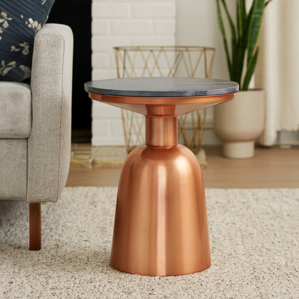 Amira Black Marble Side Table with Copper Finish Base