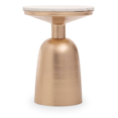 Amira White Marble Small Side Table with Gold Finish Base