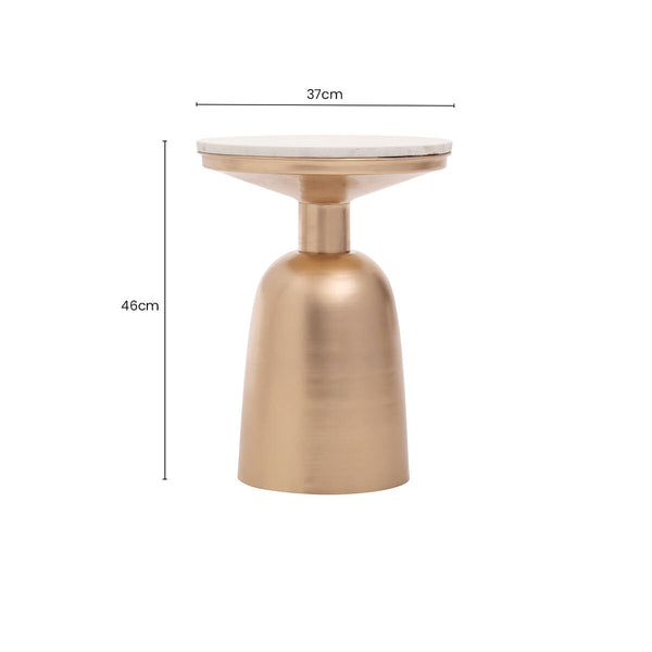 Amira White Marble Small Side Table with Gold Finish Base