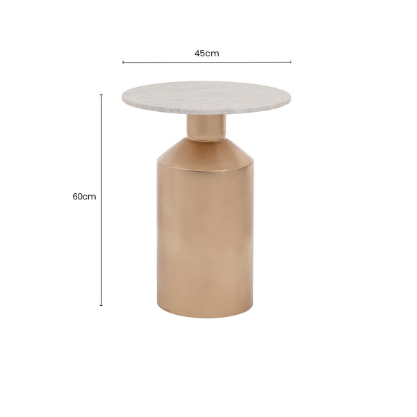 Amira White Marble Large Side Table with Gold Finish Base