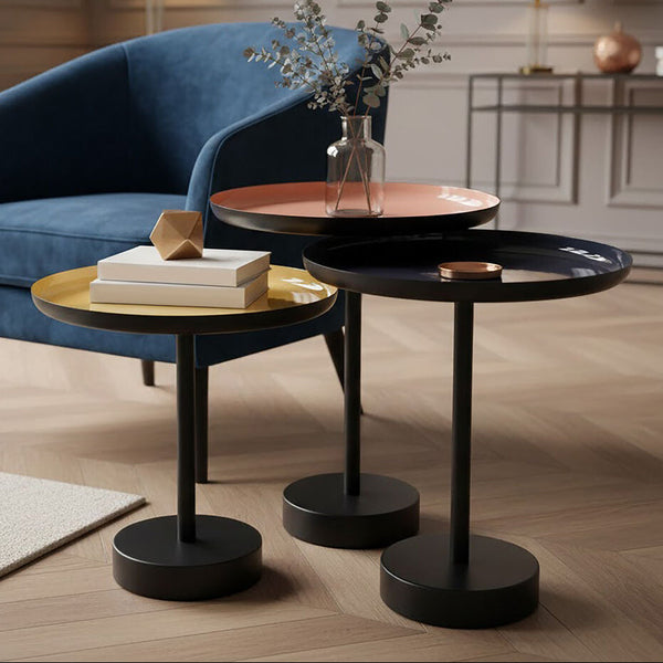 Amira Gold and Black Enamel Set of 3 Tray Side Tables