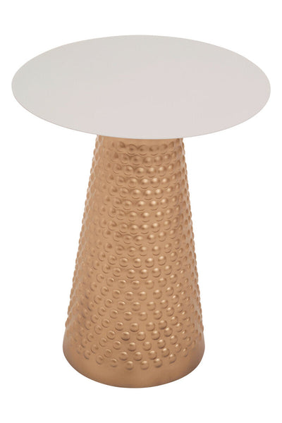 Amira White and Gold Metal Side Table with Hammered Base