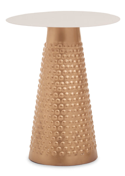 Amira White and Gold Metal Side Table with Hammered Base