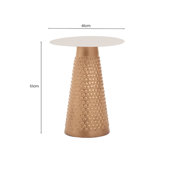 Amira White and Gold Metal Side Table with Hammered Base