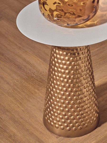 Amira White and Gold Metal Side Table with Hammered Base