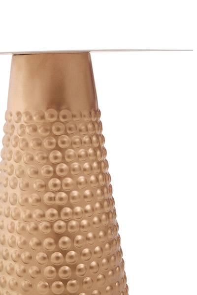 Amira White and Gold Metal Side Table with Hammered Base