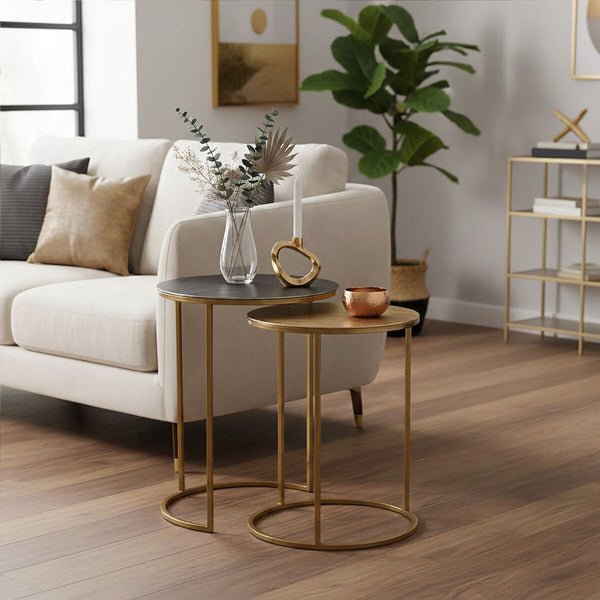 Amira Gold and Zinc Metal Nest of 2 Tables with Space Saving Design