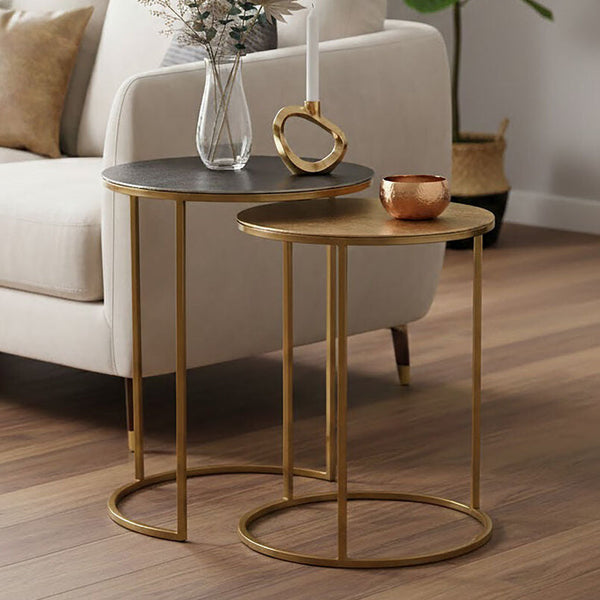 Amira Gold and Zinc Metal Nest of 2 Tables with Space Saving Design