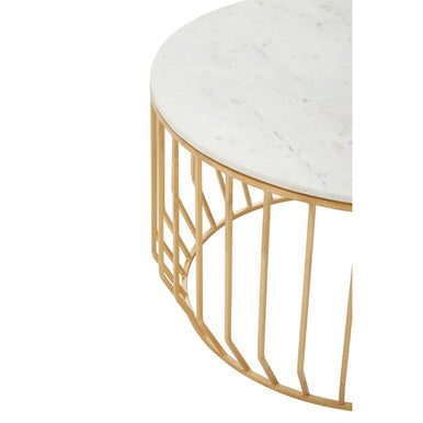 White Marble Top Coffee Table with Gold Finish Iron Cage Base | Pali