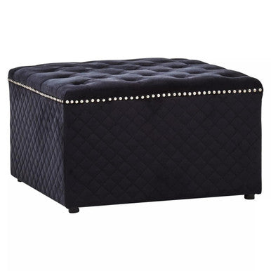 Square Black Velvet Ottoman | Zamora
