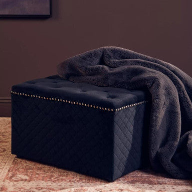 Square Black Velvet Ottoman | Zamora