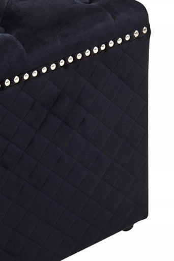 Square Black Velvet Ottoman | Zamora