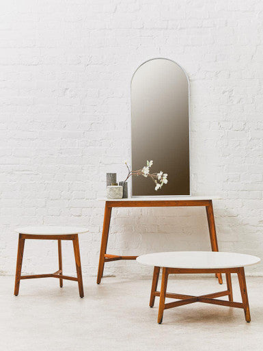 White Marble Top Console Table with Sustainable Acacia Wood Base | Myan