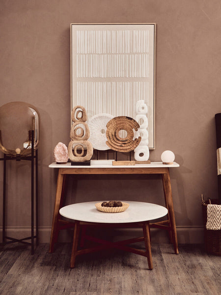 White Marble Top Console Table with Sustainable Acacia Wood Base | Myan