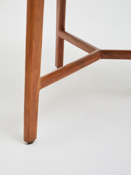 Myan Acacia Wood and White Marble Round Side Table