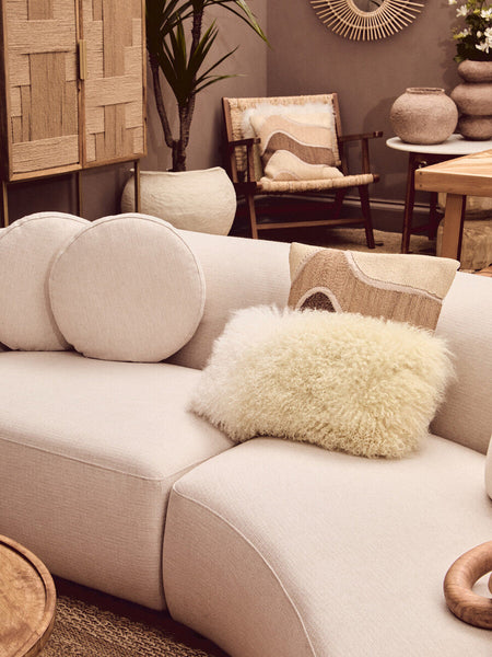Myan Acacia Wood and White Marble Round Side Table