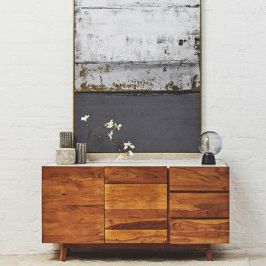Myan 3 Drawer Acacia Wood White Marble Sideboard